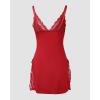 image:imageCHICME Womens Lace Trim Side Slit Modal Cami Sleep Dress Loungewear Cute Night Gowns for WomenXplus Size Red