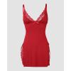 image:imageCHICME Womens Lace Trim Side Slit Modal Cami Sleep Dress Loungewear Cute Night Gowns for WomenXplus Size Red