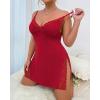 image:imageCHICME Womens Lace Trim Side Slit Modal Cami Sleep Dress Loungewear Cute Night Gowns for WomenXplus Size Red