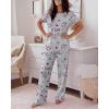 image:imageCHICME Womens Pajamas Sets 2 Piece Short Sleeve Lounge Set Printed Loose Pants Pj Sets Loungewear SetGray