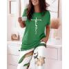 image:imageCHICME Womens Pajamas Sets 2 Piece Short Sleeve Lounge Set Printed Loose Pants Pj Sets Loungewear SetGreen