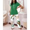 image:imageCHICME Womens Pajamas Sets 2 Piece Short Sleeve Lounge Set Printed Loose Pants Pj Sets Loungewear SetGreen
