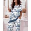 image:imageCHICME Womens Pajamas Sets 2 Piece Short Sleeve Lounge Set Printed Loose Pants Pj Sets Loungewear SetHblue