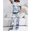 image:imageCHICME Womens Pajamas Sets 2 Piece Short Sleeve Lounge Set Printed Loose Pants Pj Sets Loungewear SetHblue