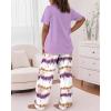 image:imageCHICME Womens Pajamas Sets 2 Piece Short Sleeve Lounge Set Printed Loose Pants Pj Sets Loungewear SetPurple