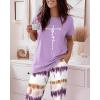 image:imageCHICME Womens Pajamas Sets 2 Piece Short Sleeve Lounge Set Printed Loose Pants Pj Sets Loungewear SetPurple
