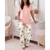 image:imageCHICME Womens Pajamas Sets 2 Piece Short Sleeve Lounge Set Printed Loose Pants Pj Sets Loungewear SetQpink