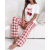 image:imageCHICME Womens Pajamas Sets 2 Piece Short Sleeve Lounge Set Printed Loose Pants Pj Sets Loungewear SetRed