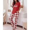 image:imageCHICME Womens Pajamas Sets 2 Piece Short Sleeve Lounge Set Printed Loose Pants Pj Sets Loungewear SetSleep Red