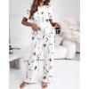 image:imageCHICME Womens Pajamas Sets 2 Piece Short Sleeve Lounge Set Printed Loose Pants Pj Sets Loungewear SetWhite