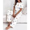 image:imageCHICME Womens Pajamas Sets 2 Piece Short Sleeve Lounge Set Printed Loose Pants Pj Sets Loungewear SetWhite