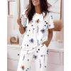 image:imageCHICME Womens Pajamas Sets 2 Piece Short Sleeve Lounge Set Printed Loose Pants Pj Sets Loungewear SetWhite