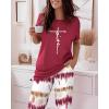 image:imageCHICME Womens Pajamas Sets 2 Piece Short Sleeve Lounge Set Printed Loose Pants Pj Sets Loungewear SetWine Red