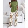 image:imageCHICME Womens Pajamas Sets 2 Piece Short Sleeve Lounge Set Printed Loose Pants Pj Sets Loungewear SetYgreen