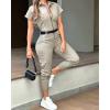 image:imageCHICME Womens Short Sleeve Jumpsuit Turn Down Collar Casual Zip Up Jumpsuits Pocket Design Cargo RomperAkhaki