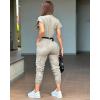 image:imageCHICME Womens Short Sleeve Jumpsuit Turn Down Collar Casual Zip Up Jumpsuits Pocket Design Cargo RomperAkhaki