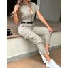 image:imageCHICME Womens Short Sleeve Jumpsuit Turn Down Collar Casual Zip Up Jumpsuits Pocket Design Cargo RomperAkhaki