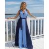 image:imageCHICME Womens Sleeveless Colorblock Jumpsuit Casual Plunge V Neck Waist Tied Detail Pleated RomperAdark Blue