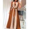 image:imageCHICME Womens Sleeveless Colorblock Jumpsuit Casual Plunge V Neck Waist Tied Detail Pleated RomperDark Brown