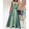 image:imageCHICME Womens Sleeveless Colorblock Jumpsuit Casual Plunge V Neck Waist Tied Detail Pleated RomperDark Green