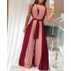 image:imageCHICME Womens Sleeveless Colorblock Jumpsuit Casual Plunge V Neck Waist Tied Detail Pleated RomperDark Red