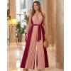image:imageCHICME Womens Sleeveless Colorblock Jumpsuit Casual Plunge V Neck Waist Tied Detail Pleated RomperDark Red