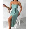 image:imageCHICME Womens Strapless Maxi Bodycon Dresses Wrap Asymmetrical Beach Maxi Long Dress Beach CoverupsAgreen