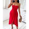 image:imageCHICME Womens Strapless Maxi Bodycon Dresses Wrap Asymmetrical Beach Maxi Long Dress Beach CoverupsRed