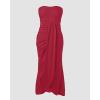 image:imageCHICME Womens Strapless Maxi Bodycon Dresses Wrap Asymmetrical Beach Maxi Long Dress Beach CoverupsRed