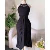 image:imageCHICME Womens Summer Halter Dress Hollow Out A Line Vacation Dresses with Eyelet Embroidery amp Side SlitBlack