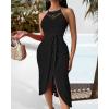 image:imageCHICME Womens Summer Halter Dress Hollow Out A Line Vacation Dresses with Eyelet Embroidery amp Side SlitBlack