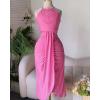 image:imageCHICME Womens Summer Halter Dress Hollow Out A Line Vacation Dresses with Eyelet Embroidery amp Side SlitHot Pink