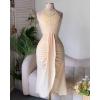 image:imageCHICME Womens Summer Halter Dress Hollow Out A Line Vacation Dresses with Eyelet Embroidery amp Side SlitYellow