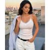 image:imageCHICME Womens V Neck Lace Trim Camisole Spaghetti Straps Slim Fit Ribbed Cami Tops Going Out Tank Tops with Builtin BraAwhite