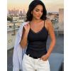 image:imageCHICME Womens V Neck Lace Trim Camisole Spaghetti Straps Slim Fit Ribbed Cami Tops Going Out Tank Tops with Builtin BraBlack