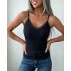 image:imageCHICME Womens V Neck Lace Trim Camisole Spaghetti Straps Slim Fit Ribbed Cami Tops Going Out Tank Tops with Builtin BraBlack