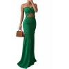 image:imageCHICME Floral Printed Prom Dress Tie Ruched Shirred Bandeau Party Dress Slim Fit Ruffle Hem Vacation DressesSolid Green