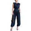 image:imageCHICME Padded Shoulders Sleeveless Cinched Waist Side High Slit Overalls Casual Hollowout Back Ruched JumpsuitBlack