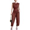 image:imageCHICME Padded Shoulders Sleeveless Cinched Waist Side High Slit Overalls Casual Hollowout Back Ruched JumpsuitBrown