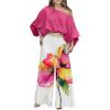 image:imageCHICME Women Summer 2 Piece Outfits Off Shoulder Top Flowy Wide Leg Pants Set Vacation Travel Airport OutfitsImulticolor