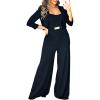 image:imageCHICME Womens 2 Pieces Outfits Thick Strap Waist Metal Decor Jumpsuit with Crop Coat Matching Set Casual Fall OutfitsRegular Black