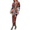 image:imageCHICME Womens Bodycon Long Sleeve Dress Casual Plunge V Neck Ruched Midi Dress Fall Bodycon Slit Office Work DressesAbrown