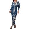 image:imageCHICME Womens Bodycon Long Sleeve Dress Casual Plunge V Neck Ruched Midi Dress Fall Bodycon Slit Office Work DressesBlue