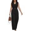 image:imageCHICME Womens Casual Jumpsuit V Neck Sleeveless LaceUp Elastic Back Waist Shirred Wide Leg Romper with Bandeau TopBlack