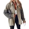 image:imageCHICME Womens Denim Jacket Sequin Patchwork Long Sleeve Jackets Top Button Front Oversized Denim ShacketA Khaki