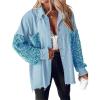 image:imageCHICME Womens Denim Jacket Sequin Patchwork Long Sleeve Jackets Top Button Front Oversized Denim ShacketBlue