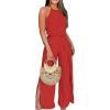 image:imageCHICME Womens Eyelet Halter Neck Jumpsuit High Waist Wide Leg Romper with Side Slit Casual Summer One Piece OutfitRed
