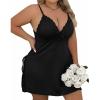 image:imageCHICME Womens Lace Trim Side Slit Modal Cami Sleep Dress Loungewear Cute Night Gowns for WomenSplus Size Black