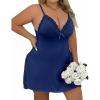 image:imageCHICME Womens Lace Trim Side Slit Modal Cami Sleep Dress Loungewear Cute Night Gowns for WomenTplus Size Dark Blue