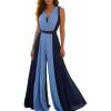 image:imageCHICME Womens Sleeveless Colorblock Jumpsuit Casual Plunge V Neck Waist Tied Detail Pleated RomperAdark Blue